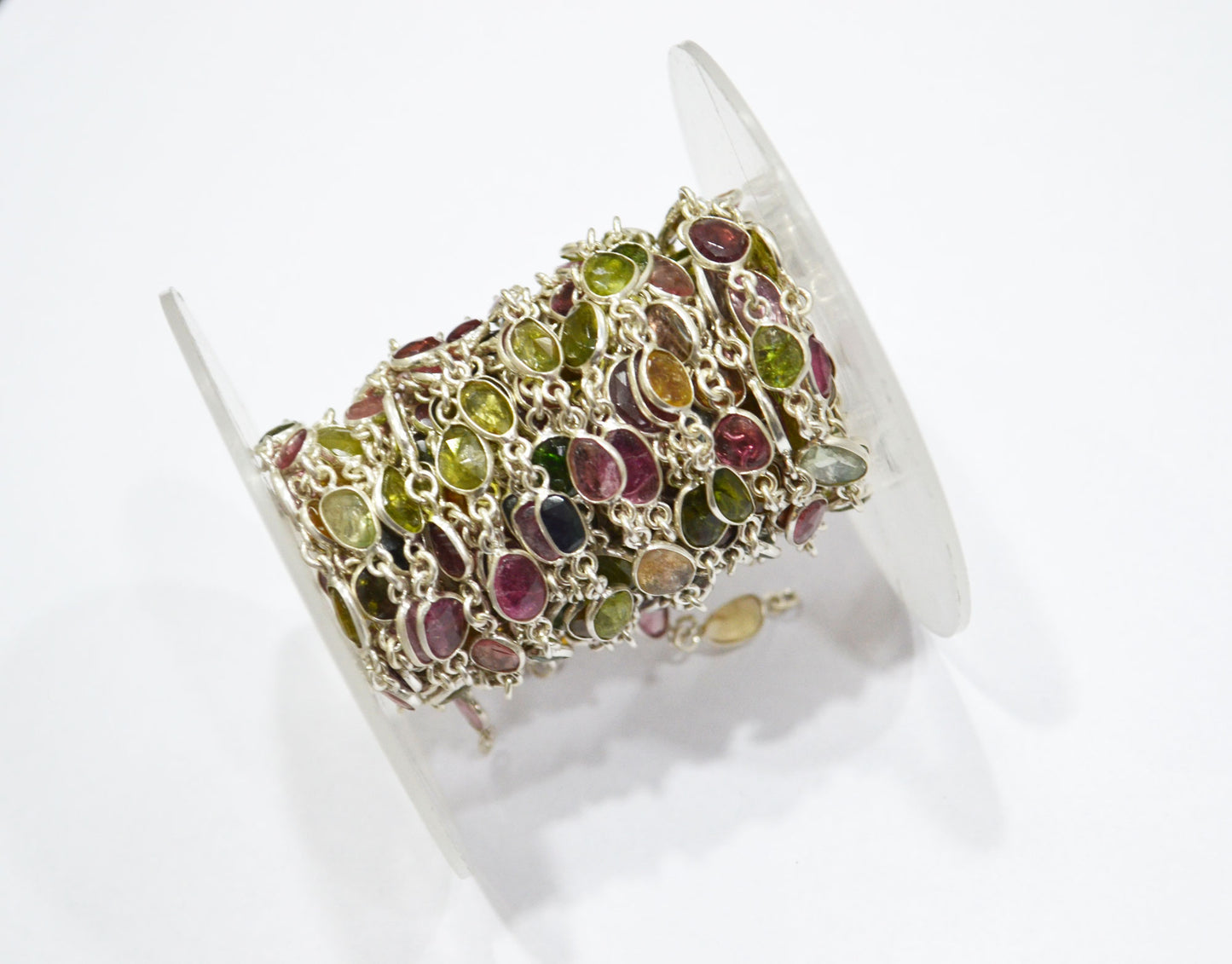 Watermelon Tourmaline Free Form Shape Connector Chain , 5 - 7 mm , RB-5791