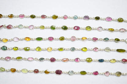 Watermelon Tourmaline Free Form Shape Connector Chain , 5 - 7 mm , RB-5791