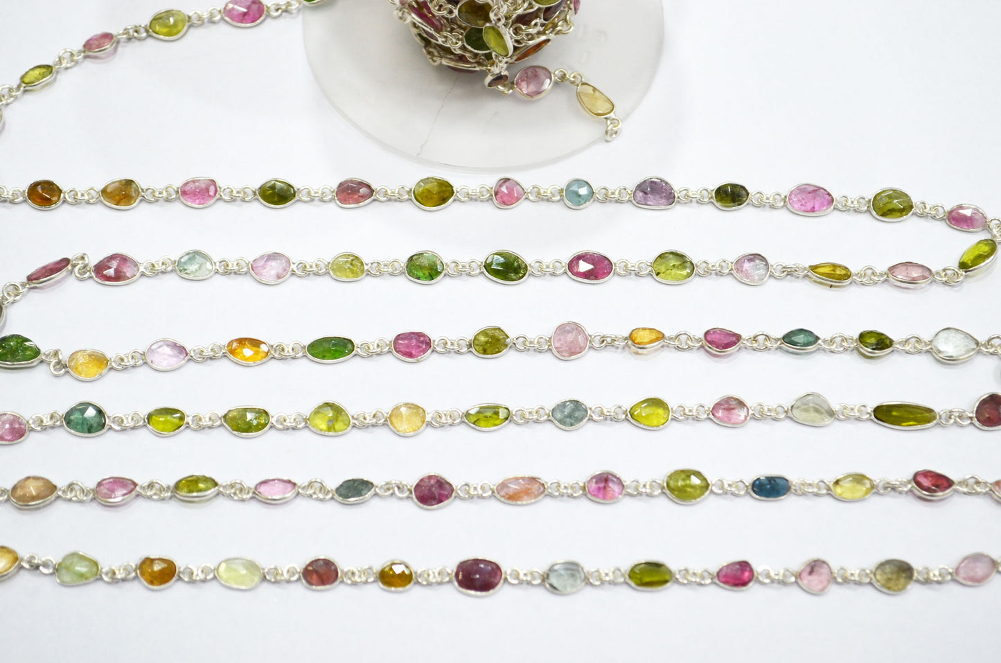 Watermelon Tourmaline Free Form Shape Connector Chain , 5 - 7 mm , RB-5791