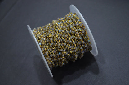 Labradorite Rondelle Shape Rosary Beaded Chain , Sold By Foot , 3 - 3.50 mm , RB-5792