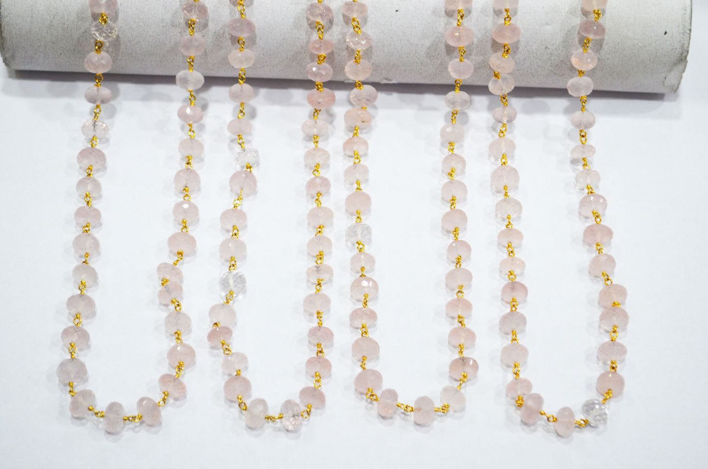 Rose Quartz Rondelle Shape Rosary Beaded Chain , 7.50 - 8.50 mm , RB-5794