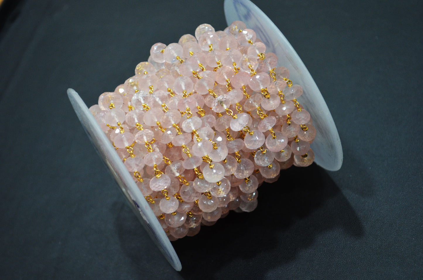 Rose Quartz Rondelle Shape Rosary Beaded Chain , 7.50 - 8.50 mm , RB-5794