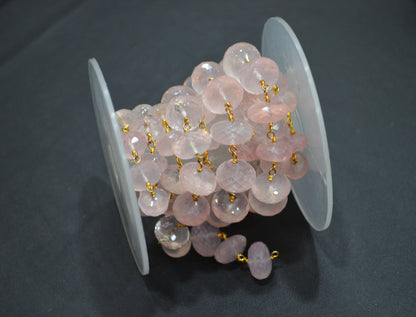 Rose Quartz Rondelle Shape Rosary Beaded Chain , 9 - 10 mm , RB-5795