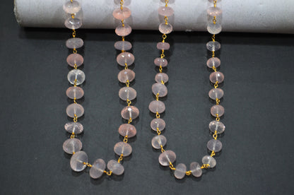Rose Quartz Rondelle Shape Rosary Beaded Chain , 9 - 10 mm , RB-5795