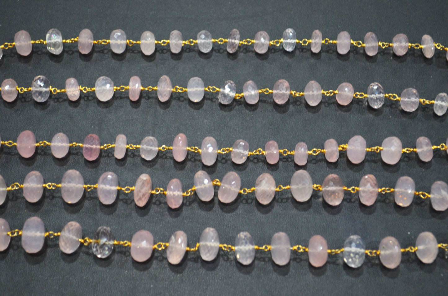 Rose Quartz Rondelle Shape Rosary Beaded Chain , 9 - 10 mm , RB-5795