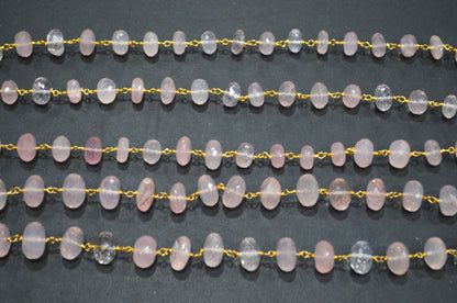 Rose Quartz Rondelle Shape Rosary Beaded Chain , 9 - 10 mm , RB-5795
