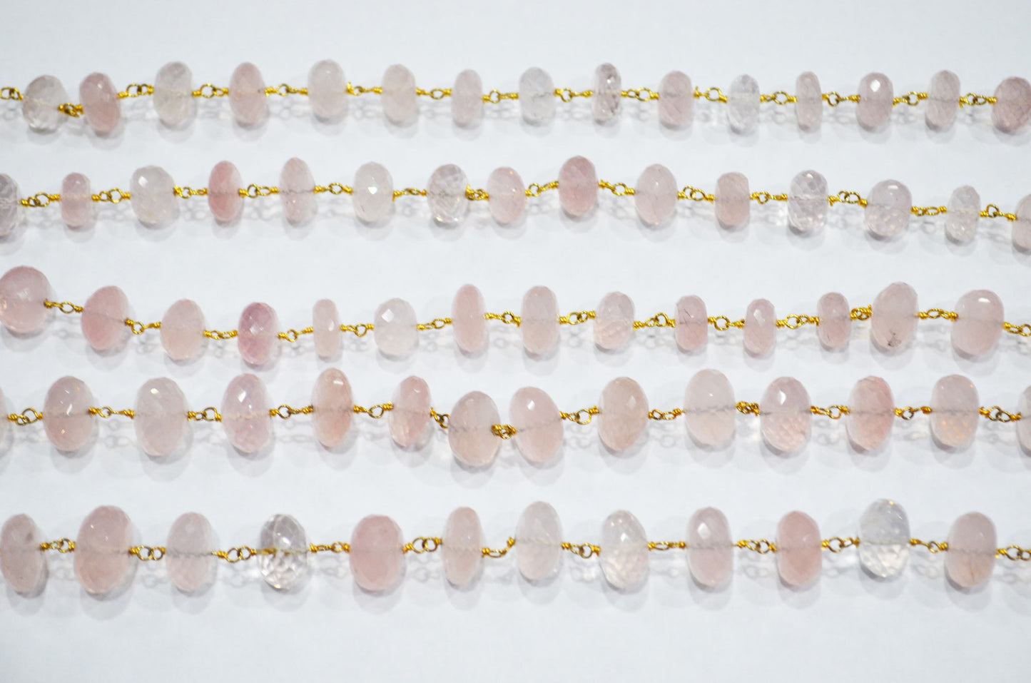 Rose Quartz Rondelle Shape Rosary Beaded Chain , 9 - 10 mm , RB-5795