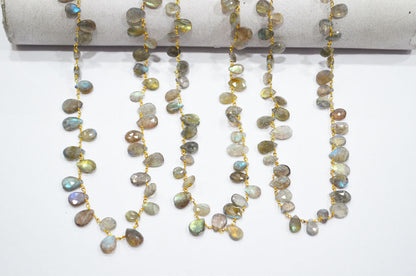 Labradorite Pear Shape Rosary Beaded Chain , Sold By Foot , 7 - 10 mm , RB-5796