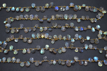 Labradorite Pear Shape Rosary Beaded Chain , Sold By Foot , 7 - 10 mm , RB-5796