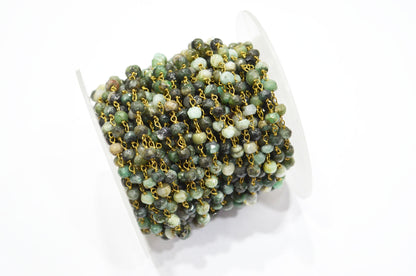 Emerald Faceted Rondelle Shape Rosary Beaded Chain , 4.50 - 5 mm , RB-5798