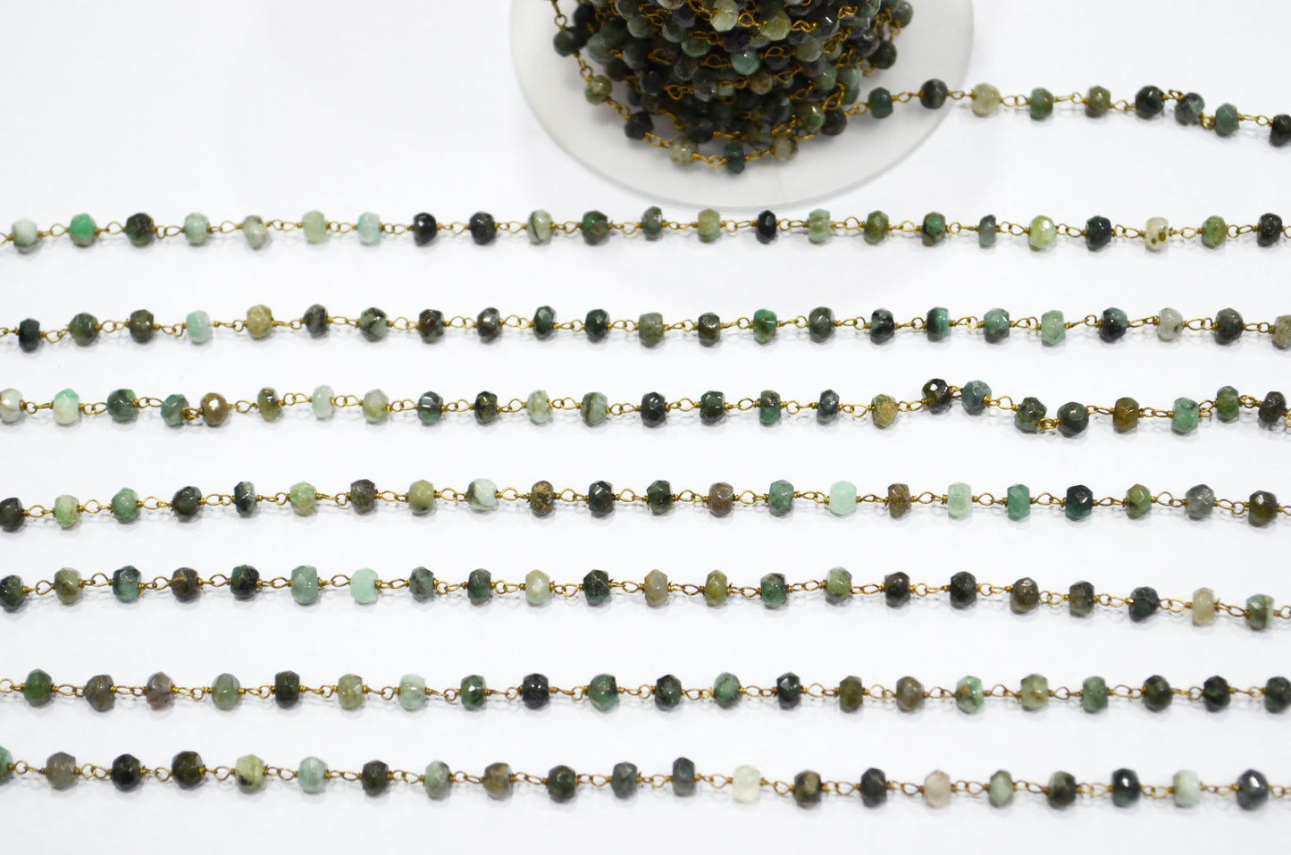 Emerald Faceted Rondelle Shape Rosary Beaded Chain , 4.50 - 5 mm , RB-5798