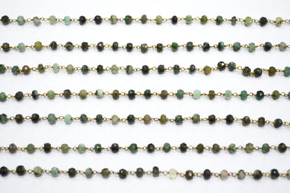 Emerald Faceted Rondelle Shape Rosary Beaded Chain , 4.50 - 5 mm , RB-5798