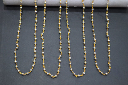Silver Pyrite Faceted Rondelle Shape Rosary Beaded Chain , Silver Pyrite Gold Wire Wrapped Rosary Chain , 3.75 - 4 mm , RB-5807