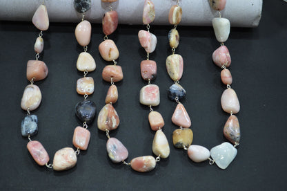 Pink Opal Nuggets Shape Rosary Beaded Chain , 15 - 20 mm , RB-5808