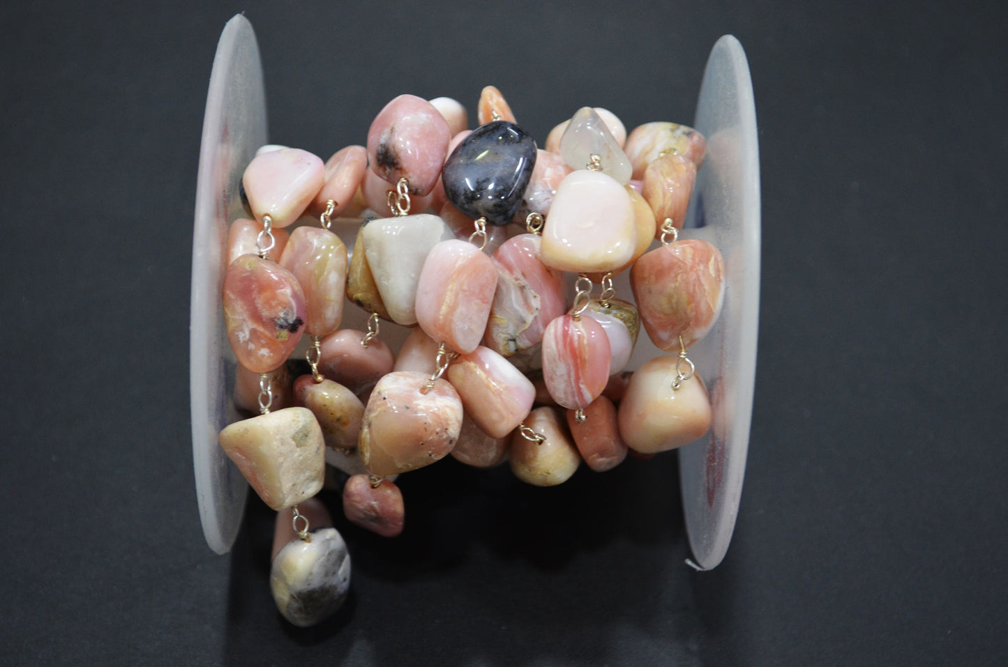 Pink Opal Nuggets Shape Rosary Beaded Chain , 15 - 20 mm , RB-5808