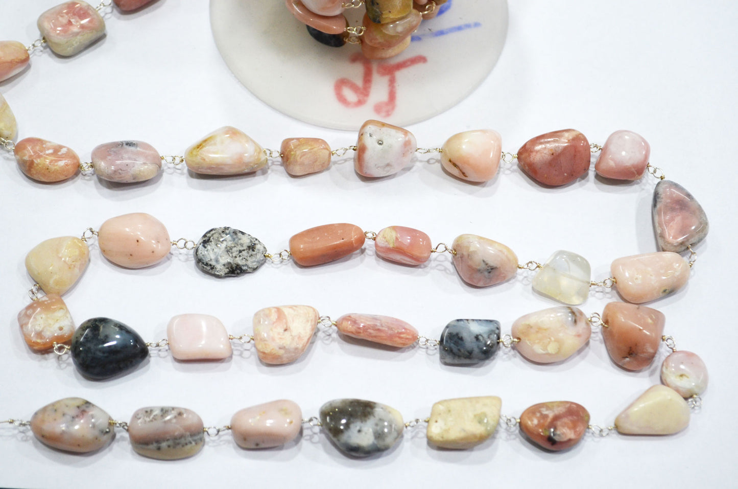 Pink Opal Nuggets Shape Rosary Beaded Chain , 15 - 20 mm , RB-5808