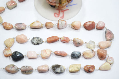 Pink Opal Nuggets Shape Rosary Beaded Chain , 15 - 20 mm , RB-5808