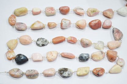 Pink Opal Nuggets Shape Rosary Beaded Chain , 15 - 20 mm , RB-5808