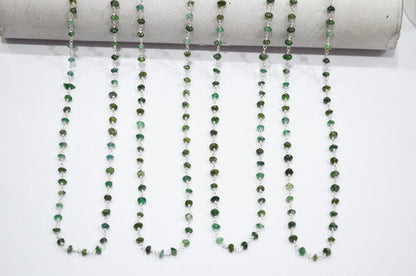 Green Aventurine Smooth Button Shape Rosary Beaded Chain , 3 - 3.50 mm , RB-5809