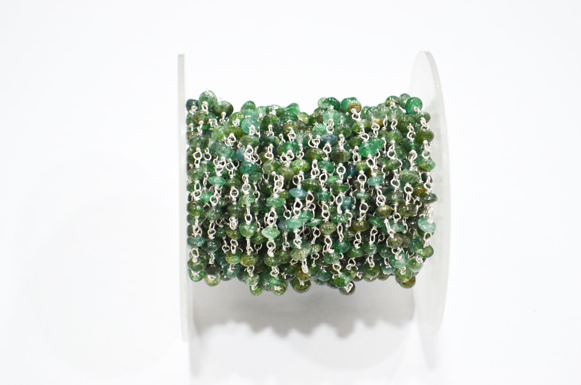 Green Aventurine Smooth Button Shape Rosary Beaded Chain , 3 - 3.50 mm , RB-5809