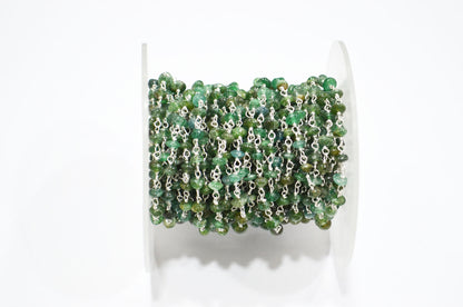 Green Aventurine Smooth Button Shape Rosary Beaded Chain , 3 - 3.50 mm , RB-5809