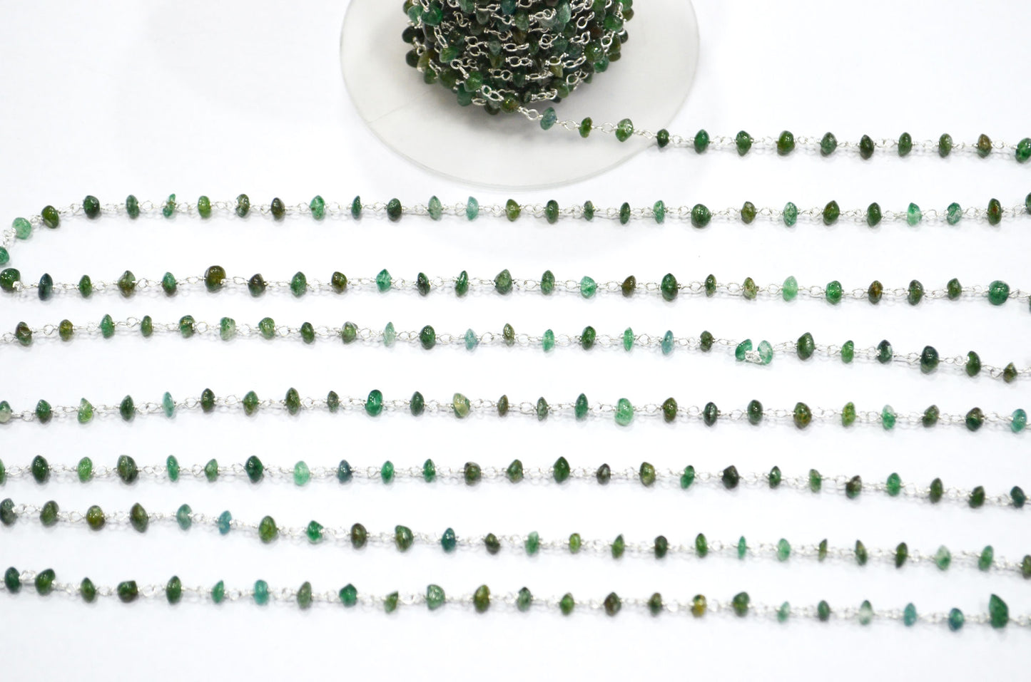 Green Aventurine Smooth Button Shape Rosary Beaded Chain , 3 - 3.50 mm , RB-5809