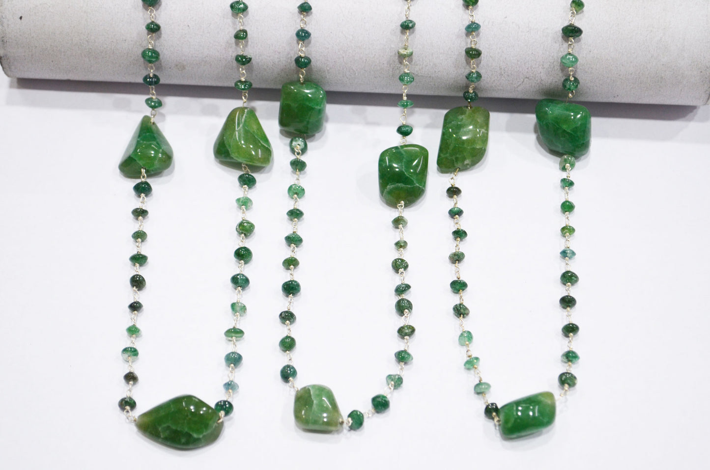 Green Aventurine Smooth Uneven Rondelle Shape Rosary Beaded Chain , Green Aventurine Tumble Shape Wire Wrapped Chain , 4.50 - 5.50 mm , RB-5810