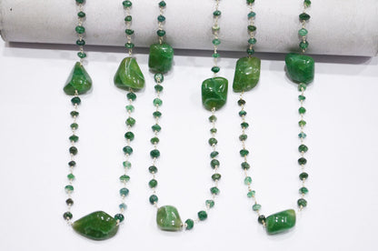 Green Aventurine Smooth Uneven Rondelle Shape Rosary Beaded Chain , Green Aventurine Tumble Shape Wire Wrapped Chain , 4.50 - 5.50 mm , RB-5810