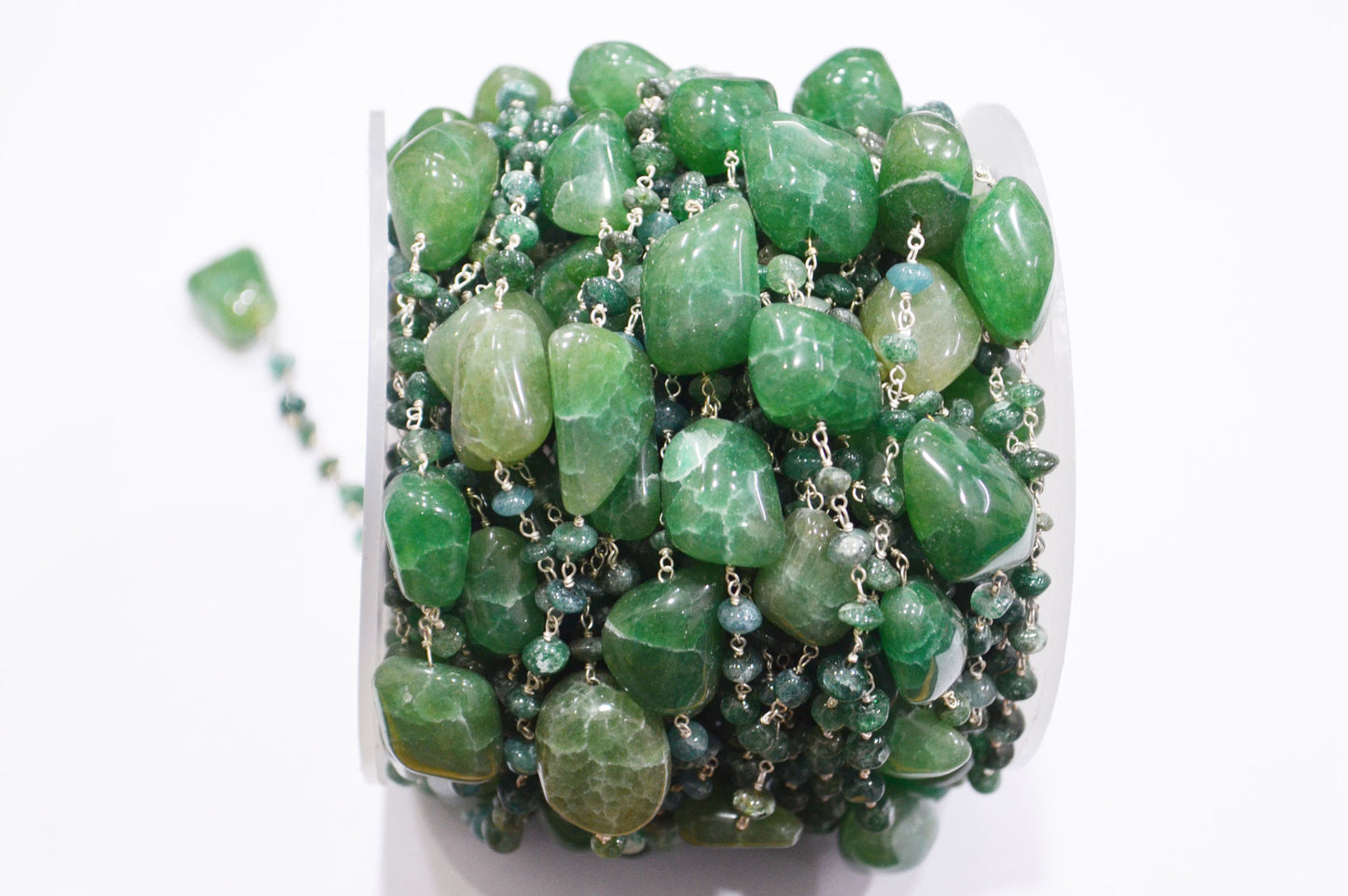 Green Aventurine Smooth Uneven Rondelle Shape Rosary Beaded Chain , Green Aventurine Tumble Shape Wire Wrapped Chain , 4.50 - 5.50 mm , RB-5810