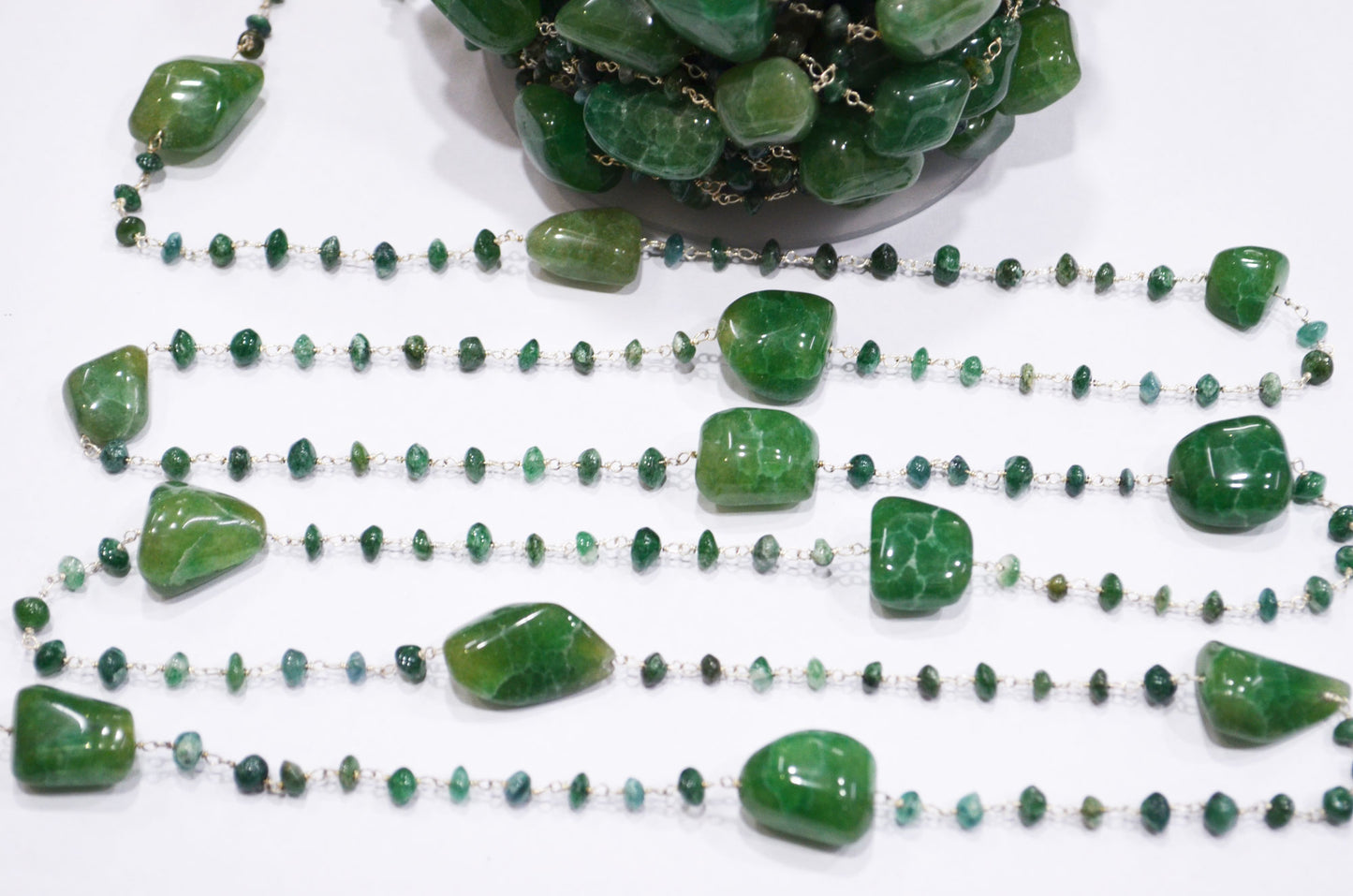 Green Aventurine Smooth Uneven Rondelle Shape Rosary Beaded Chain , Green Aventurine Tumble Shape Wire Wrapped Chain , 4.50 - 5.50 mm , RB-5810