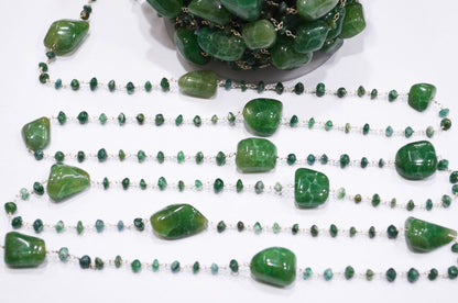 Green Aventurine Smooth Uneven Rondelle Shape Rosary Beaded Chain , Green Aventurine Tumble Shape Wire Wrapped Chain , 4.50 - 5.50 mm , RB-5810