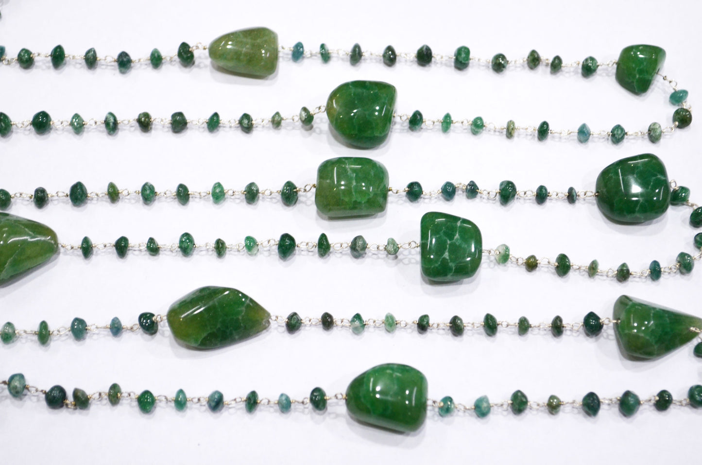 Green Aventurine Smooth Uneven Rondelle Shape Rosary Beaded Chain , Green Aventurine Tumble Shape Wire Wrapped Chain , 4.50 - 5.50 mm , RB-5810