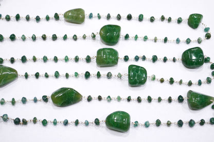 Green Aventurine Smooth Uneven Rondelle Shape Rosary Beaded Chain , Green Aventurine Tumble Shape Wire Wrapped Chain , 4.50 - 5.50 mm , RB-5810