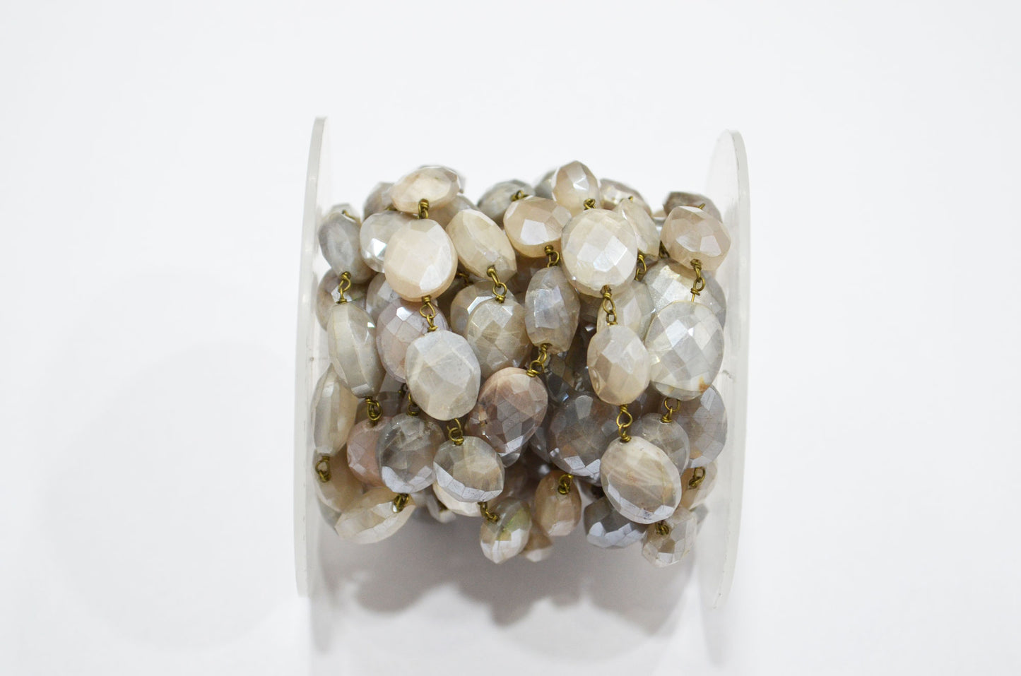 Mystic Gray Moonstone Faceted Oval Shape Rosary Beaded Chain , 10 - 12 mm , RB-5814