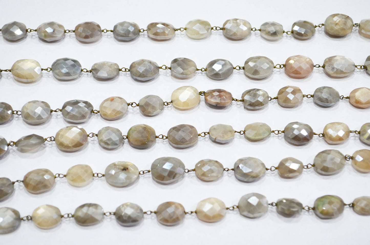 Mystic Gray Moonstone Faceted Oval Shape Rosary Beaded Chain , 10 - 12 mm , RB-5814