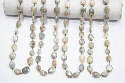 Mystic Gray Moonstone Faceted Oval Shape Rosary Beaded Chain , 10 - 12 mm , RB-5814