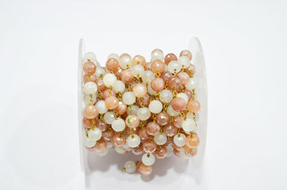 Mystic Multi Moonstone Faceted Round Shape Rosary Beaded Chain , 6.75 - 7.25 mm , RB-5817