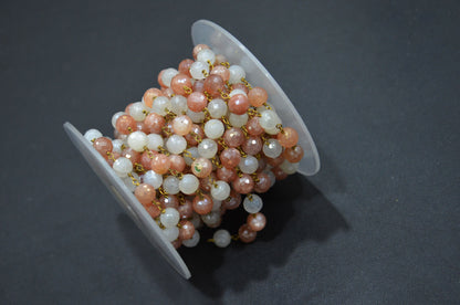 Mystic Multi Moonstone Faceted Round Shape Rosary Beaded Chain , 6.75 - 7.25 mm , RB-5817