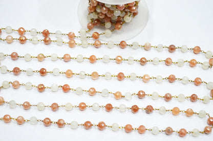 Mystic Multi Moonstone Faceted Round Shape Rosary Beaded Chain , 6.75 - 7.25 mm , RB-5817