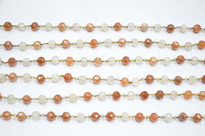 Mystic Multi Moonstone Faceted Round Shape Rosary Beaded Chain , 6.75 - 7.25 mm , RB-5817