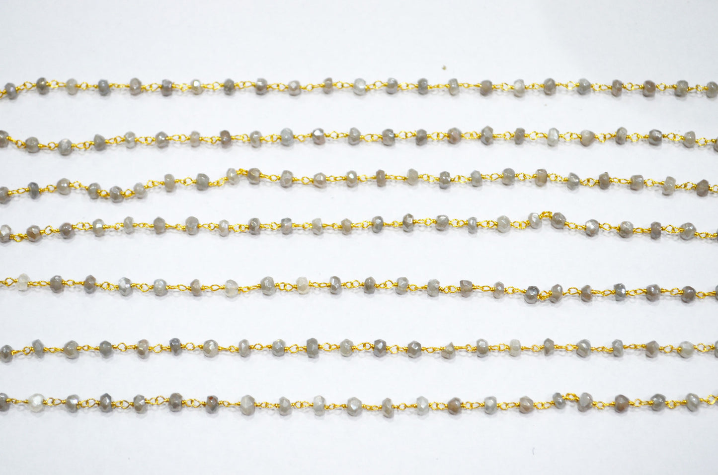 Mystic Cloud Gray Moonstone Faceted Rondelle Shape Chain , Mystic Gray Moonstone AB Silver Coated Wire Wrapped Chain , 3.50 - 3.75 mm , RB-5820