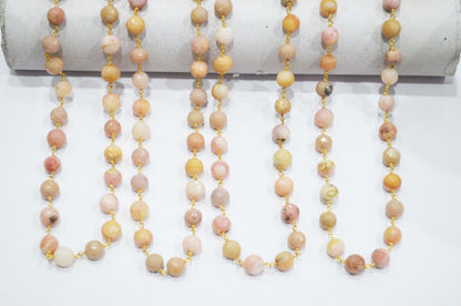 Pink Opal Round Shape Rosary Beaded Chain , 8 - 8.75 mm , RB-5823