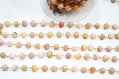 Pink Opal Round Shape Rosary Beaded Chain , 8 - 8.75 mm , RB-5823