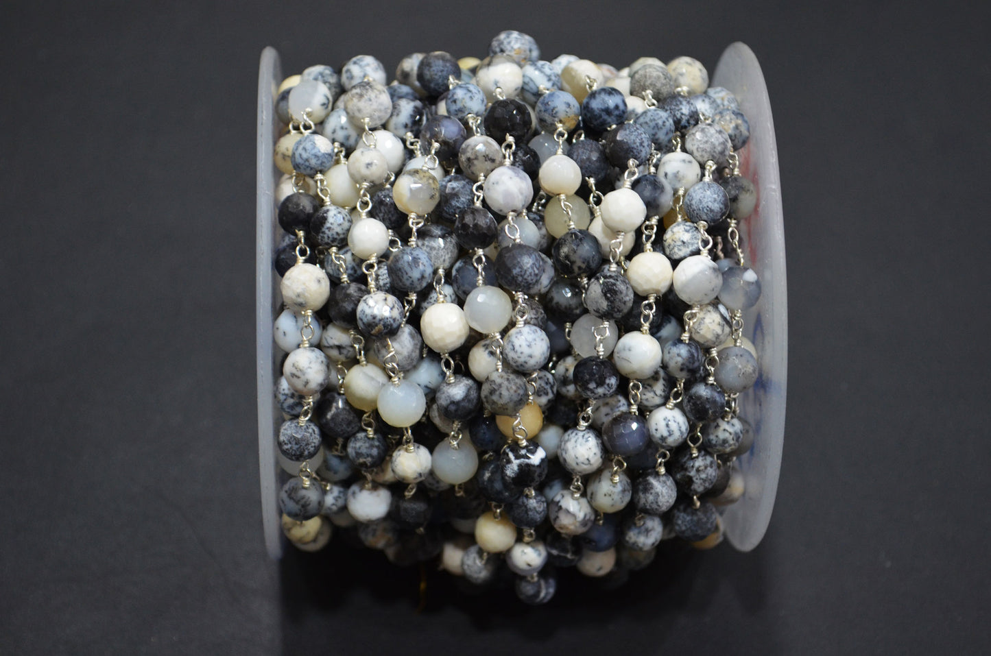 Dendrite Opal Faceted Round Shape Rosary Beaded Chain , 7 - 7.50 mm , RB-5824
