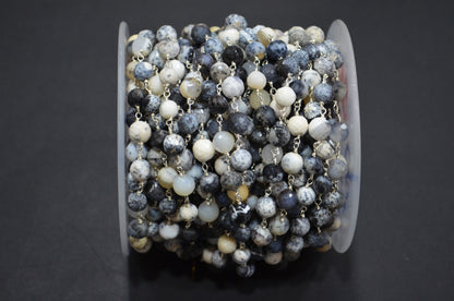 Dendrite Opal Faceted Round Shape Rosary Beaded Chain , 7 - 7.50 mm , RB-5824