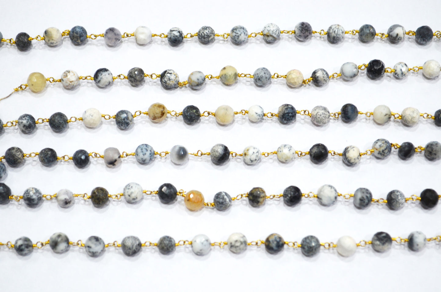 Dendrite Opal Faceted Round Shape Rosary Beaded Chain , 7 - 7.50 mm , RB-5824