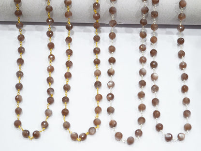 Chocolate Moonstone Faceted Rondelle Shape Rosary Beaded Chain , 6.50 - 6.75 mm , RB-5825