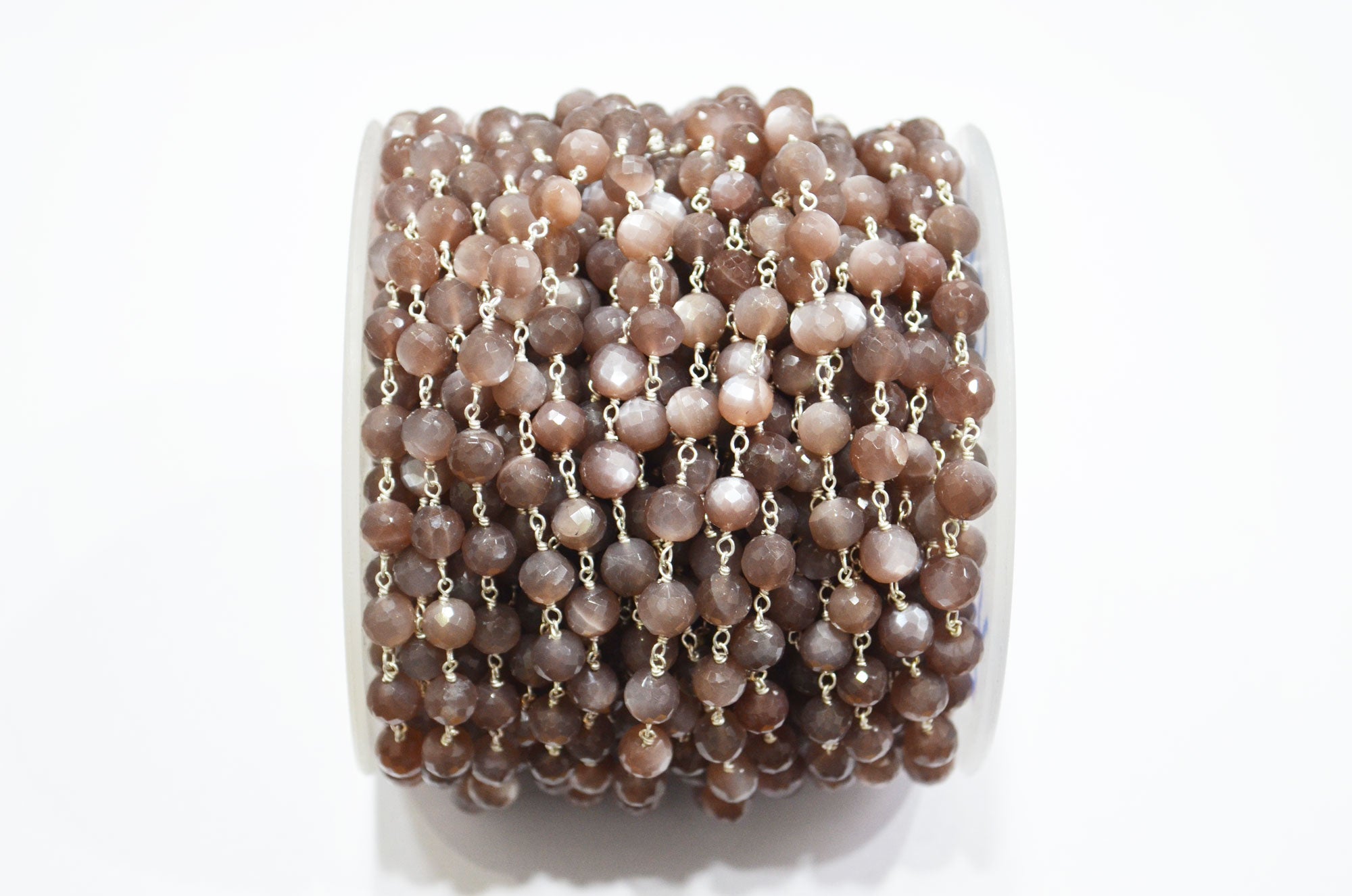 Chocolate Moonstone Faceted Rondelle Shape Rosary Beaded Chain , 6.50 - 6.75 mm , RB-5825