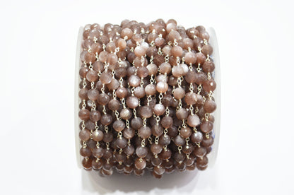 Chocolate Moonstone Faceted Rondelle Shape Rosary Beaded Chain , 6.50 - 6.75 mm , RB-5825