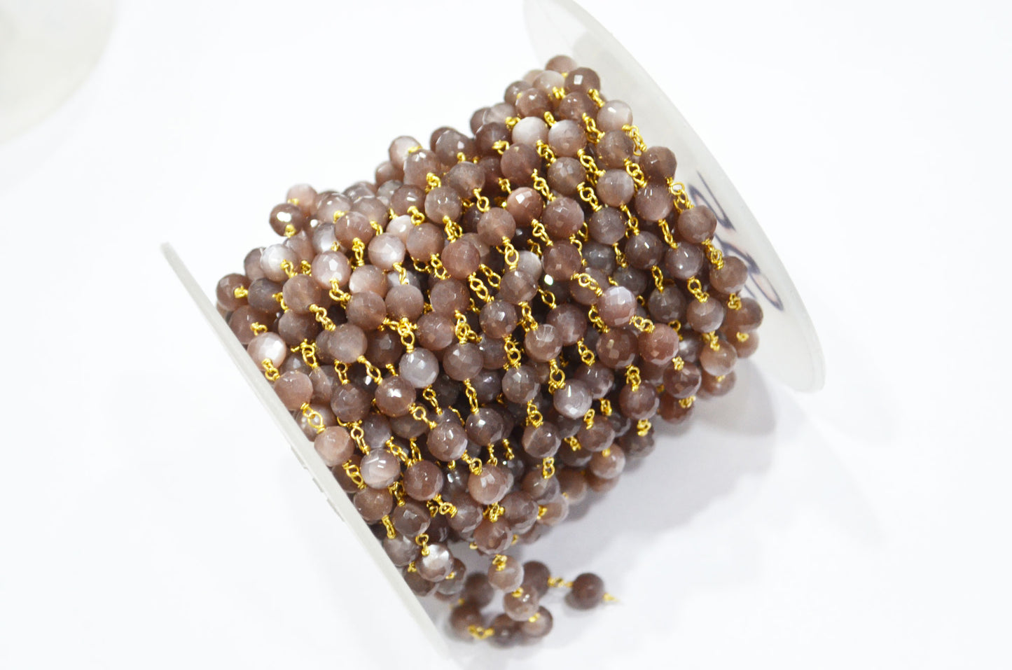 Chocolate Moonstone Faceted Rondelle Shape Rosary Beaded Chain , 6.50 - 6.75 mm , RB-5825